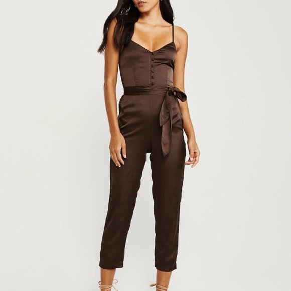 Abercrombie & Fitch Pants - Abercrombie & Fitch Button Front Satin Jumpsuit XS